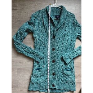 Lands End Women's Small blue speckled cardigan button‎ up